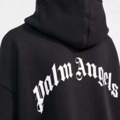 Back view of the Palm Angels hoodie with the brand’s gothic-style logo in white.