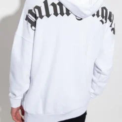 Back view of the Palm Angels White Cotton Logo Hoodie, showcasing its clean and minimalistic design.