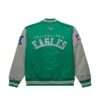 Philadelphia Eagles Primetime Heavyweight Satin Jacket - Back View with team name and logo.