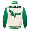 Philadelphia Eagles Retro Classic Men’s Varsity Jacket - Back View with oversized eagle logo and team name.