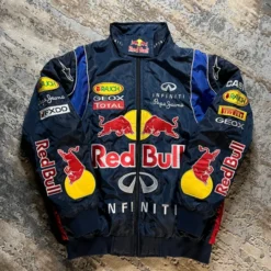 ed Bull F1 Racing Jacket Front View with Sponsor Logos