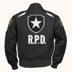 Resident Evil 2 Leon Kennedy RPD Jacket back view with R.P.D. emblem and star badge.