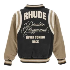 Rhude Washed Bomber Jacket back view with bold embroidered lettering.