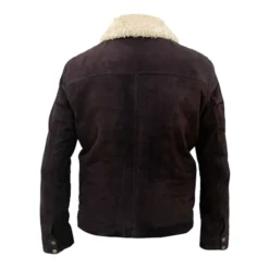 Back view of Rick Grimes The Walking Dead Jacket in brown suede leather with a shearling collar.