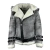 Rocco Vintage Grey Aviator Bomber Shearling Jacket – Front View