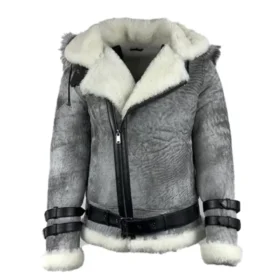 Rocco Vintage Grey Aviator Bomber Shearling Jacket