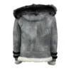 Rocco Vintage Grey Aviator Bomber Shearling Jacket – Back View