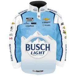 Front view of the Ross Chastain Trackhouse Racing Team Jacket featuring Busch Light branding and sponsor logos.