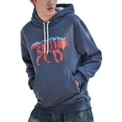 Front view of Sean Diaz Life Is Strange 2 Pullover Hoodie with a wolf silhouette graphic.