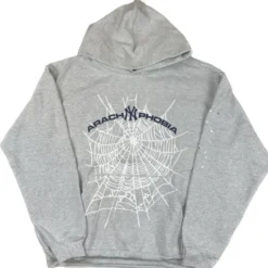 Sp5der ArachNYPhobia Hoodie front view featuring a bold white spiderweb graphic and "ArachNYPhobia" text.