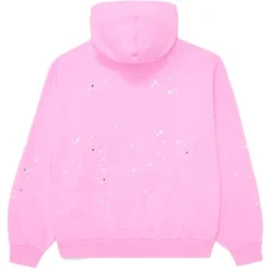 Sp5der Atlanta Pink Hoodie back view with a minimalist design and scattered white star-like accents.