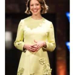 Sofia Levin wears a vibrant green 3D floral dress on MasterChef Australia Season 17, featuring intricate flower embellishments and a bold, eye-catching design.