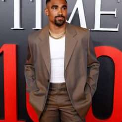 Jalen Hurts 2025 TIME100 Brown Blazer, a sharp and sophisticated brown blazer worn by Jalen Hurts at the 2025 TIME100 event, showcasing refined style.