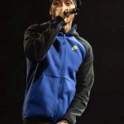 The O2 Arena Central Cee Performance April 24 2025 London England Blue Black Tracksuit, a stylish blue and black tracksuit worn by Central Cee during his performance at The O2 Arena in London.