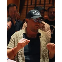 Travis Kelce wearing a green knitted cotton polo shirt by Boss in Las Vegas, 2025