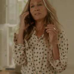 Sarah Jessica Parker wearing a polka dot blouse from And Just Like That Season 3 – stylish women's top with classic polka dot pattern, light fabric, and chic silhouette.