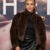 Brown fur cropped jacket worn by Sam BT in the 2025 film Bring Her Back, featuring a soft faux fur texture, short cut, and vintage-inspired design.